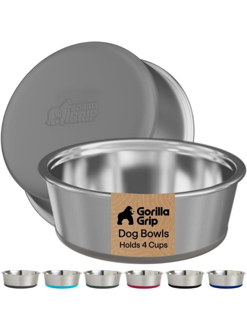 Stainless Steel Dog Bowls Set of 2, 4 Cup Capacity, Food Grade, Gray Color